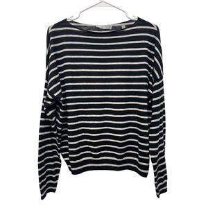 Vince Women's Striped Boatneck Sweater black white striped long sleeve Large